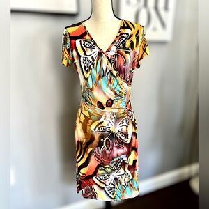 Frank Lyman Design Faux Wrap Butterfly Print  Dress